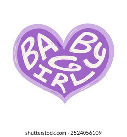 Cute cartoon heart with lettering Baby Girl in Y2k aesthetic. Retro love symbol from 90s and 00s. Hand drawn simple heart with typography isolated on white background. Nostalgia for 1990s vibes.