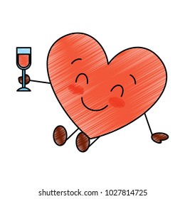 cute cartoon heart in love wearing top hat romantic