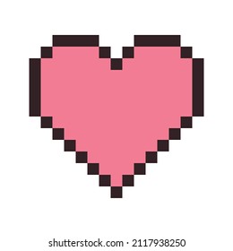 Cute cartoon heart. Pixel art vector illustration. Retro computer screen design concept. Simple shape and colors. Love and Valentine day symbol