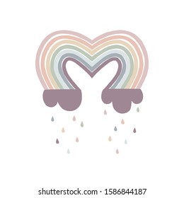 Cute cartoon heart shaped rainbow illustration. Funny hearty paper cut simple poster. Kid-like love drawing. Gender-neutral nursery idea.