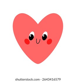 Cute cartoon heart with smiling face and shiny eyes in vector style. Perfect for kids' designs. Valentine’s themes, and playful graphics.