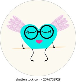 Cute cartoon heart . Vector icons Valentine s day, Birthday or wedding  pattern with hearts and wings.