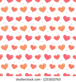 Cute cartoon hearts and dots seamless pattern background for Valentines Day design in trendy coral colors.