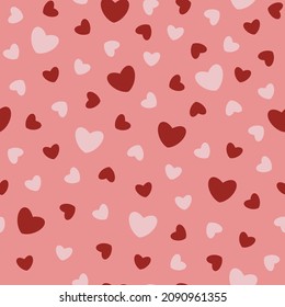 Cute cartoon hearts seamless vector pattern. Hand-drawn love symbols in different colors, sizes. Flat seasonal elements. Festive backdrop for decoration, design for valentine's day, date, party.