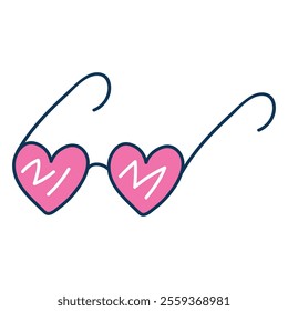 Cute cartoon heart-shaped pink glasses in flat style. 