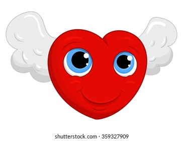 Cute cartoon heart.Smile flying heart.Vector isolated.