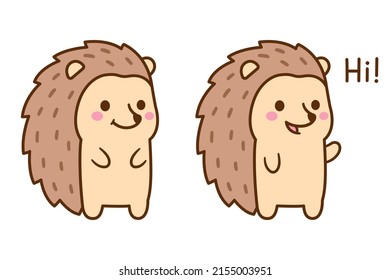 Cute Cartoon hedgehog Zeichenkette. Funny kawaii hedgehog winkend und sagen Hallo. Vektorclip-Kunstillustration.