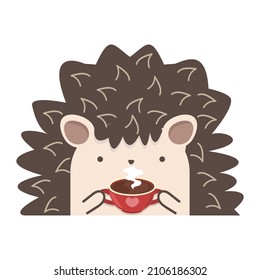 Cute cartoon Hedgehog with a Cup of coffee