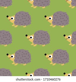 Cute cartoon hedgehog in flat style seamless pattern. Woodland animal background. Vector illustration.   