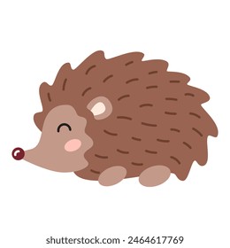 Cute cartoon hedgehog in flat style. Forest animal, kids design for print, poster, stickers, nursery. 