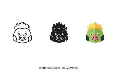 Cute cartoon hedgehog head vector illustration with hedgehog wildlife character illustration silhouette collection