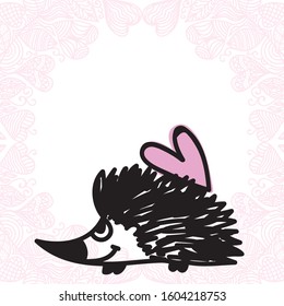 Cute cartoon hedgehog with heart. Vector illustration