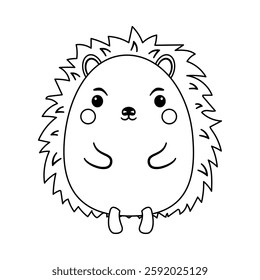 cute cartoon hedgehog isolated, black and white vector illustration