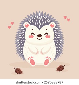 Cute cartoon hedgehog isolated flat vector illustration