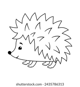 cute cartoon hedgehog isolated on white, black and white vector illustration