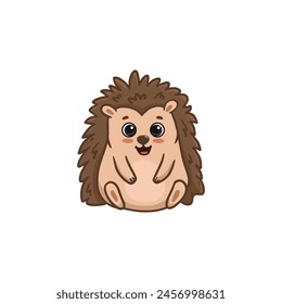 Cute cartoon hedgehog isolated on white. Cartoon forest character. Vector illustration