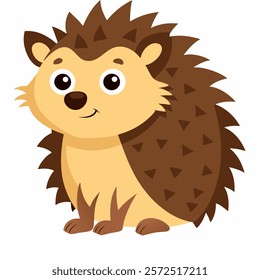 Cute cartoon hedgehog isolated on white background. Side view. Vector illustration.