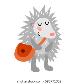 Cute cartoon hedgehog isolated on white background