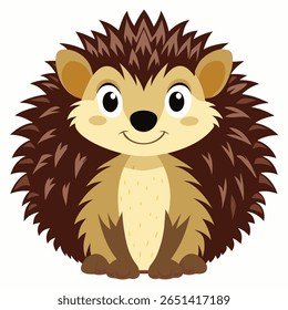 Cute cartoon hedgehog isolated vector illustration. Smiling woodland animal with spines and big eyes. Perfect for kids books, games, educational materials, or autumn themed designs.