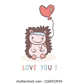 Cute Cartoon Hedgehog Love Heart Balloon Stock Vector (Royalty Free ...