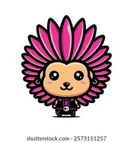 Cute Cartoon Hedgehog with Pink Mohawk