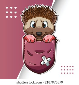 Cute cartoon hedgehog in a pocket