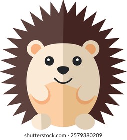 A cute cartoon hedgehog with a round beige body, small paws, a smiling face, and dark spiky quills. The design is simple, friendly, and symmetrical