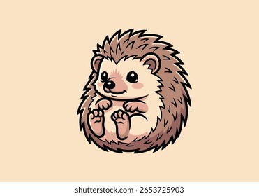 Sentado Hedgehog de Desenho Animado - Adorável ilustração Spiky Mammal com sorriso amigável para a natureza das crianças e temas da floresta. Ilustração de vetor