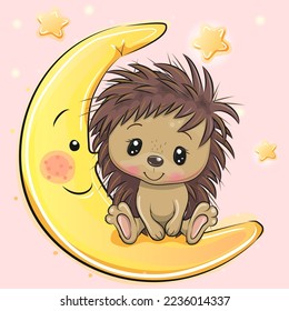 Cute Cartoon Hedgehog schläft einen auf dem Mond