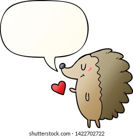 cute cartoon hedgehog with speech bubble in smooth gradient style