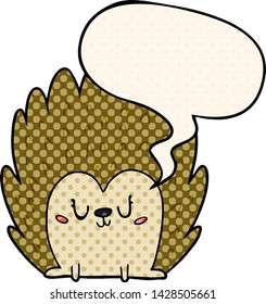 cute cartoon hedgehog with speech bubble in comic book style