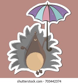 Cute cartoon hedgehog with umbrella. Nice sticker with soft pastel colors. 