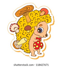 Cute cartoon hedgehog. Vector illustration. Stickers. Isolated on white background.