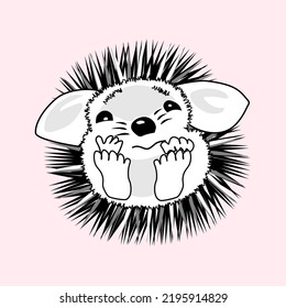 Cute cartoon hedgehog - Vektorgrafik. Handgezeichneter Igel für Grußkarte und Poster. Frische kleine Hedgehog auf rosafarbenem Hintergrund für Ihr Design. EPS10.