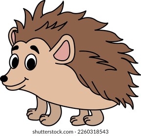 Cute Cartoon Hedgehog. Vector Illustration Forest Funny Hedgehog
