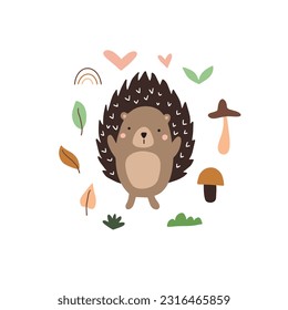 Cute cartoon hedgehog - vector illustration. Hand drawing hedgehog for greeting card and poster. Cute little hedgehog