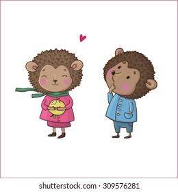 Cute cartoon hedgehogs.Vector illustration.