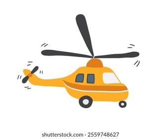 Cute Cartoon Helicopter. Air transport image icon. Vector Illustration.