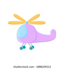 Cute cartoon helicopter illustration on white background. Kids game object.