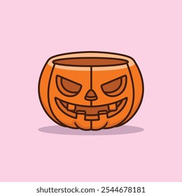 Icono lindo de la Ilustración vectorial de la calabaza de Helowen de la historieta, Vector de Premium de los Días festivos de los animales, estilo de la historieta de los Días festivos. 