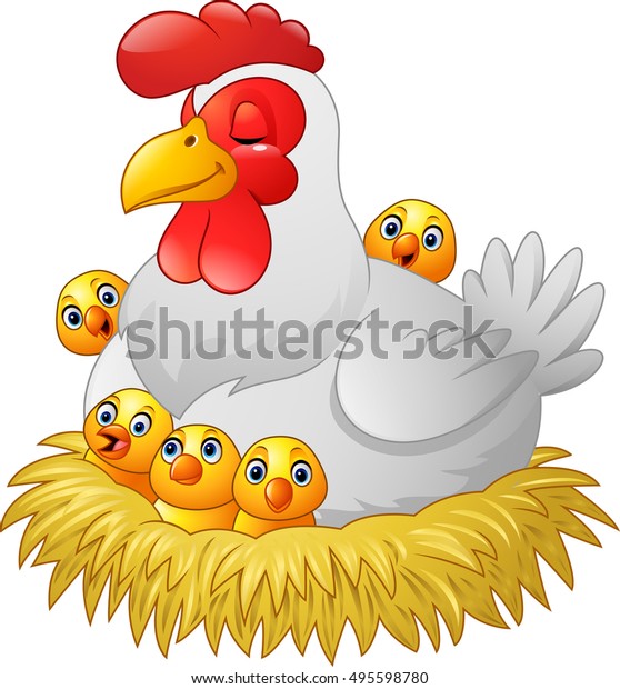 鶏が巣に座ったかわいいマンガの鶏 のベクター画像素材 ロイヤリティフリー