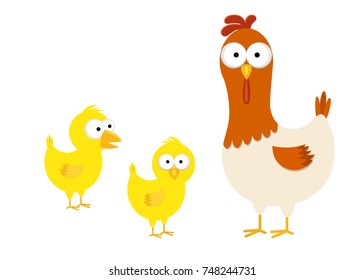 Cute Cartoon Hen Chickens Vector Illustration Stock Vector (Royalty ...