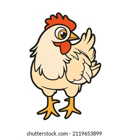 Cute cartoon hen color variation for coloring page on white background