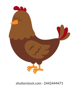 cute cartoon hen, flat vector illustration isolated on white background, farm bird