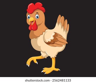 Cute cartoon hen on black background vector illustration