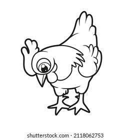 Cute cartoon hen outlined for coloring book on white background