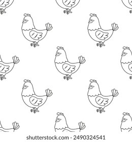 cute cartoon hen seamless pattern, flat vector Illustration