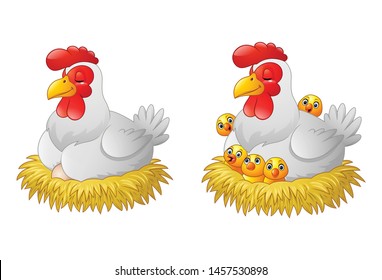 Cute cartoon hen sitting in a nest