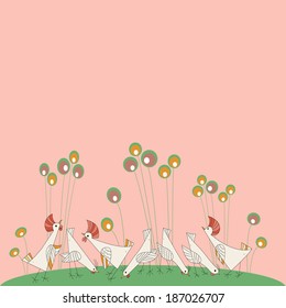 Cute cartoon Hens  and  Cocks