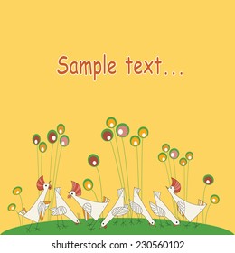 Cute cartoon Hens  and  Cocks